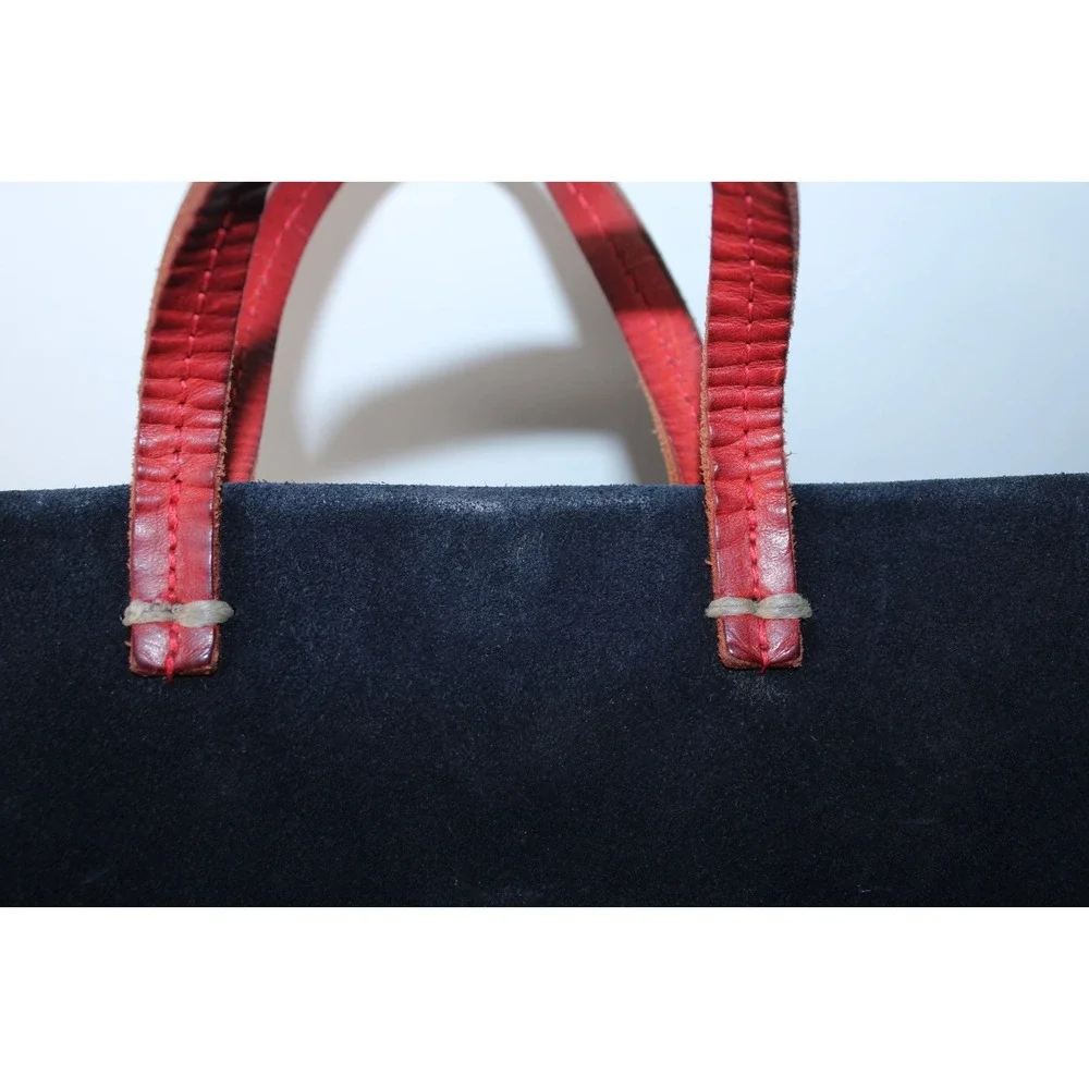 Clare V. Women's Small Navy Blue Red Suede Magnet Closure Bag - Picture 14 of 14